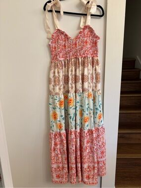 Boho Tiered Floral Maxi Dress with Tie Straps